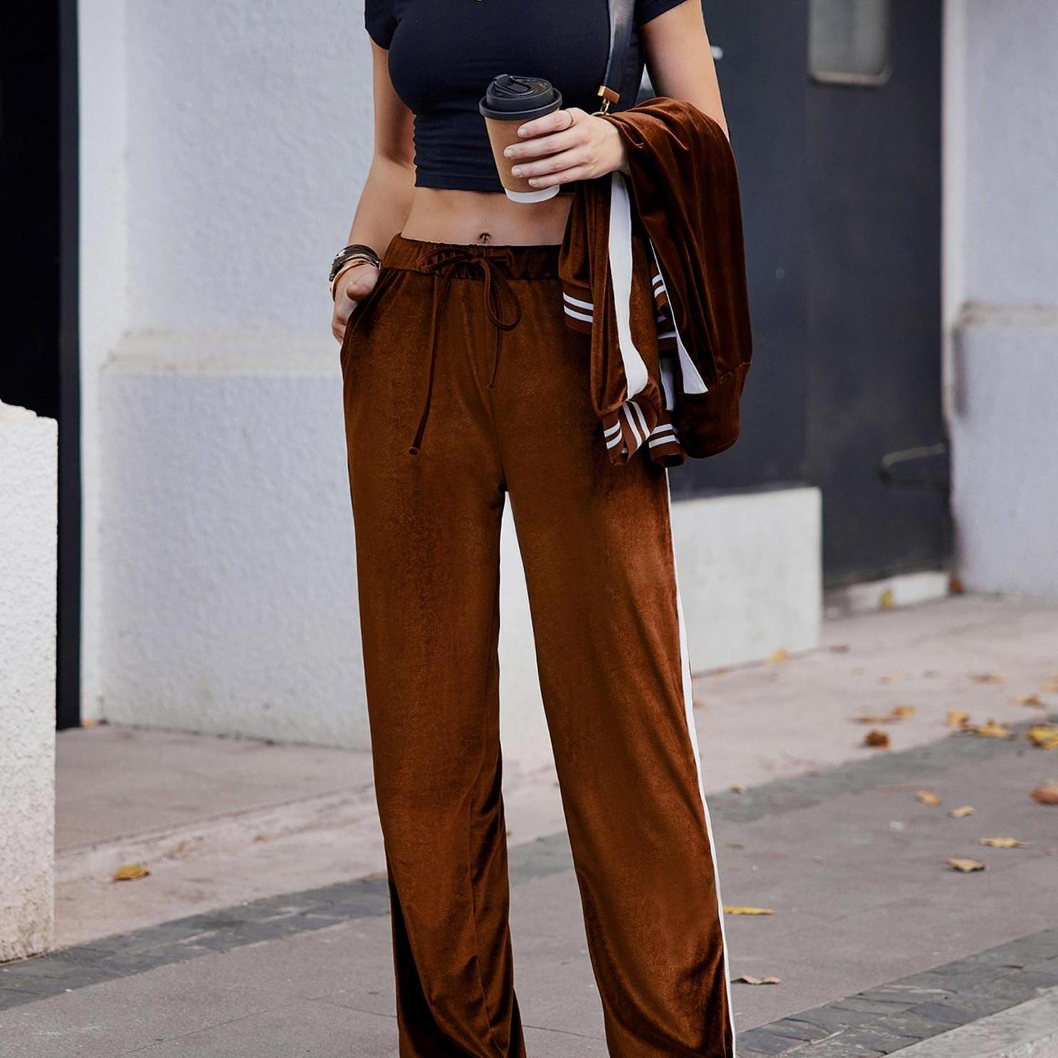 Women'S Velvet Velor Tracksuits 2pcs Lounge Outfits Zip Up Sweatshirt and Sweatpants with Pockets S-2XL vacation outfits for women