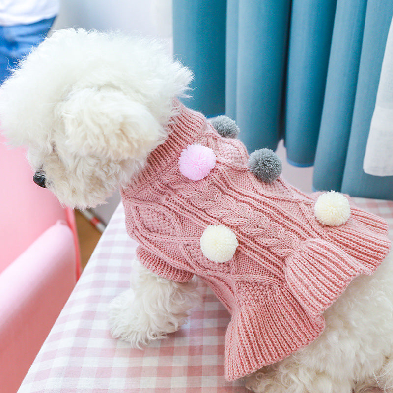 Pet Turtleneck Sweater, Knitwear Dog Dress With Pompoms, Warm Pet Clothes For Small Medium Dog & Cat Autumn And Winter Dog Warm Clothes