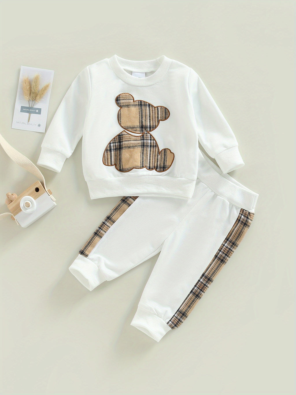 0.0-78.74ft Toddler Baby Girls Fall Outfits Long Sleeve Plaid Bear Pattern Pullover Sweatshirt Tops Pants Set Child Outfits Tracksuits Set, for Outdoor
