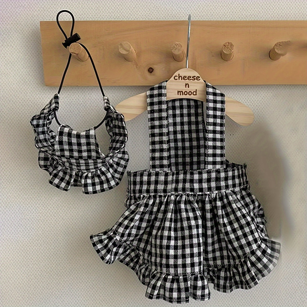 2pcs Plaid Print Pet Dress & Ruffle Trim Hat Set Lovely Dog And Cat Summer Skirt Clothes For Puppy And Kitten Outing Dressing Costume
