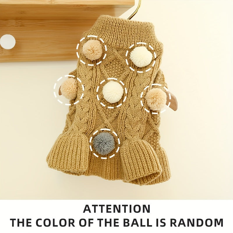 Pet Turtleneck Sweater, Knitwear Dog Dress With Pompoms, Warm Pet Clothes For Small Medium Dog & Cat Autumn And Winter Dog Warm Clothes