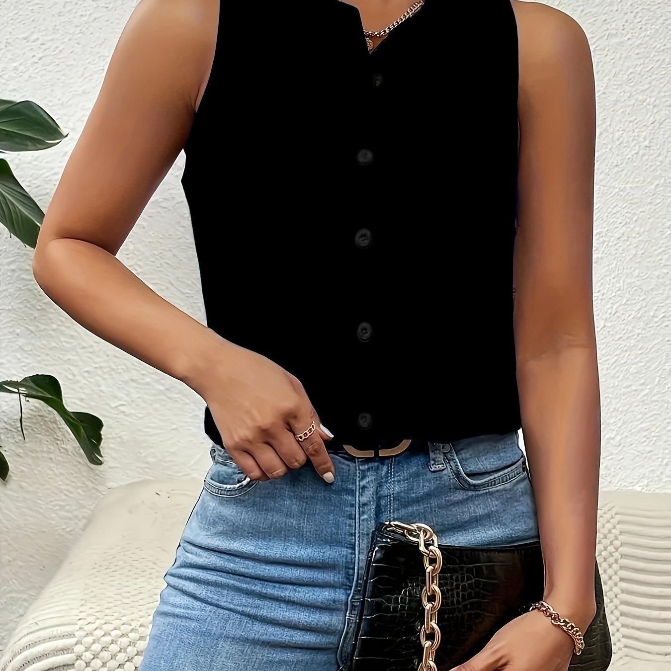 Stylish Plus Size Button Front Collared Blouse - Plus Size Blouses for Spring and Summer - Casual Sleeveless Top with Comfortable Fit for Women