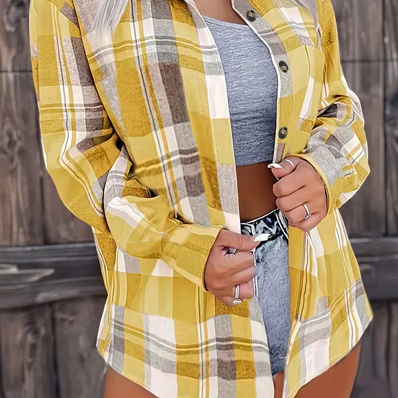 Women's Casual Plaid Shirt - Soft Pink & White Button-Up Blouse with Chest Pockets, Classic Collar, Machine Washable, Versatile for Office & Casual Attire, Ladies Blouses