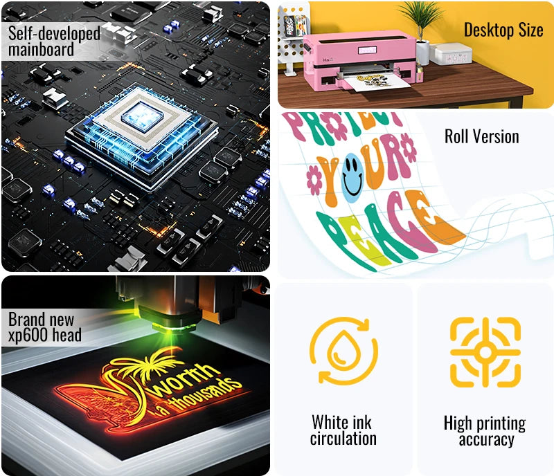 USA Warehouse PinkA3 DTF Printer 13'' with XP600 Head Pet Film Heat Transfer Machine for T-Shirt Dress Women's Clothes Design