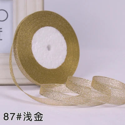 1/4" (6mm) 25yards Gold Silver Metallic Glitter Ribbons For DIY Crafts Sewing Fabric Christmas Party Wedding Supplies Gift Wrap