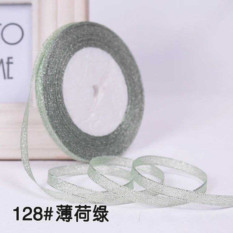 1/4" (6mm) 25yards Gold Silver Metallic Glitter Ribbons For DIY Crafts Sewing Fabric Christmas Party Wedding Supplies Gift Wrap