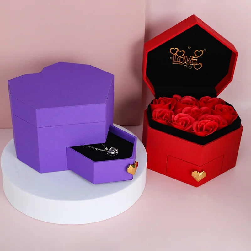 100 Languages I Love You Necklace Elegant Romantic Jewelry Box Heart Shape Jewelry Gift Box Smooth Rose Jewelry Box For Wedding