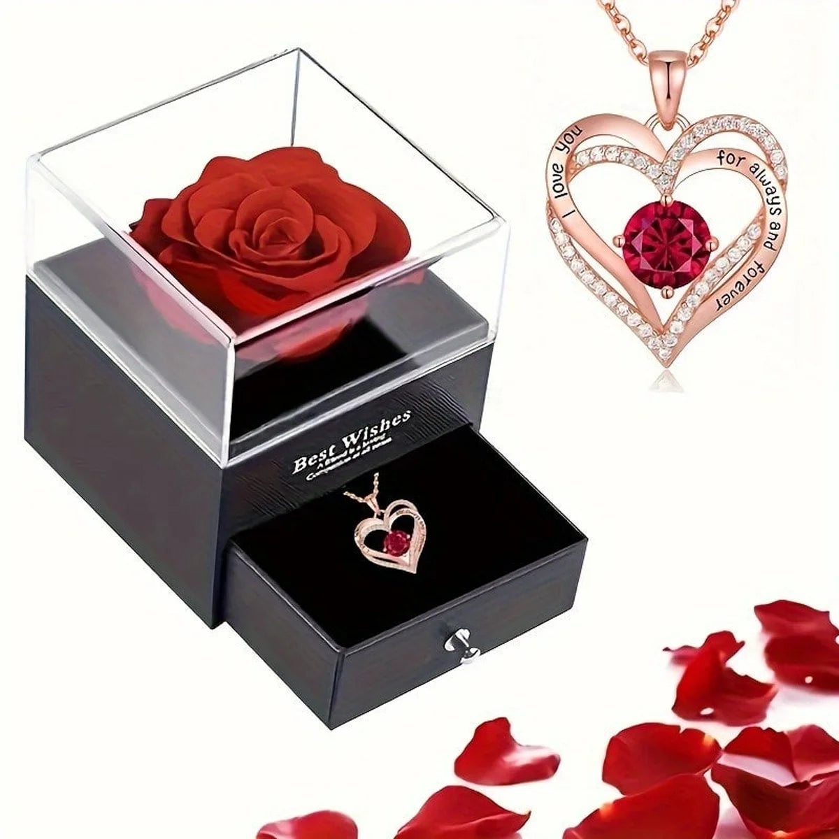 100 Languages “I Love You” Projection Necklace with Rose Gift Box – Romantic Gift for Her