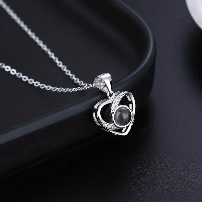 100 Languages “I Love You” Projection Necklace with Rose Gift Box – Romantic Gift for Her