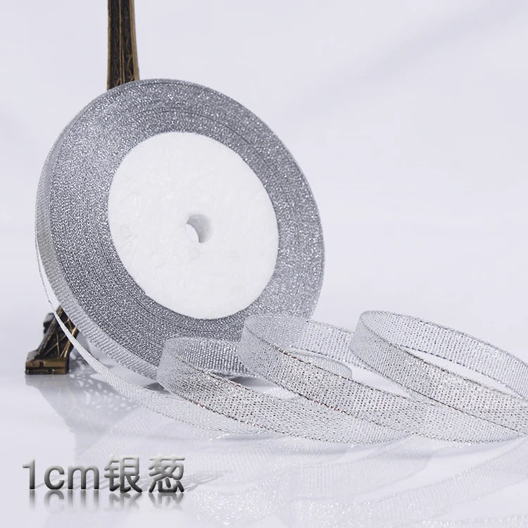 1/4" (6mm) 25yards Gold Silver Metallic Glitter Ribbons For DIY Crafts Sewing Fabric Christmas Party Wedding Supplies Gift Wrap