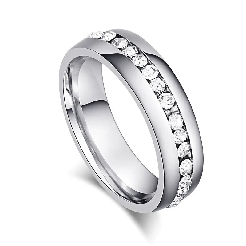 Cute Vintage Stainless Steel Ring Anel Inlay Reinestone Bridal Engagement Wedding Ring for Women Christmas Gift Fashion Jewelry