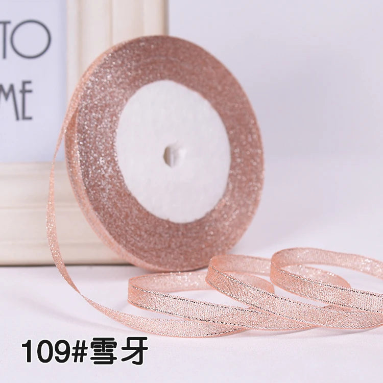1/4" (6mm) 25yards Gold Silver Metallic Glitter Ribbons For DIY Crafts Sewing Fabric Christmas Party Wedding Supplies Gift Wrap