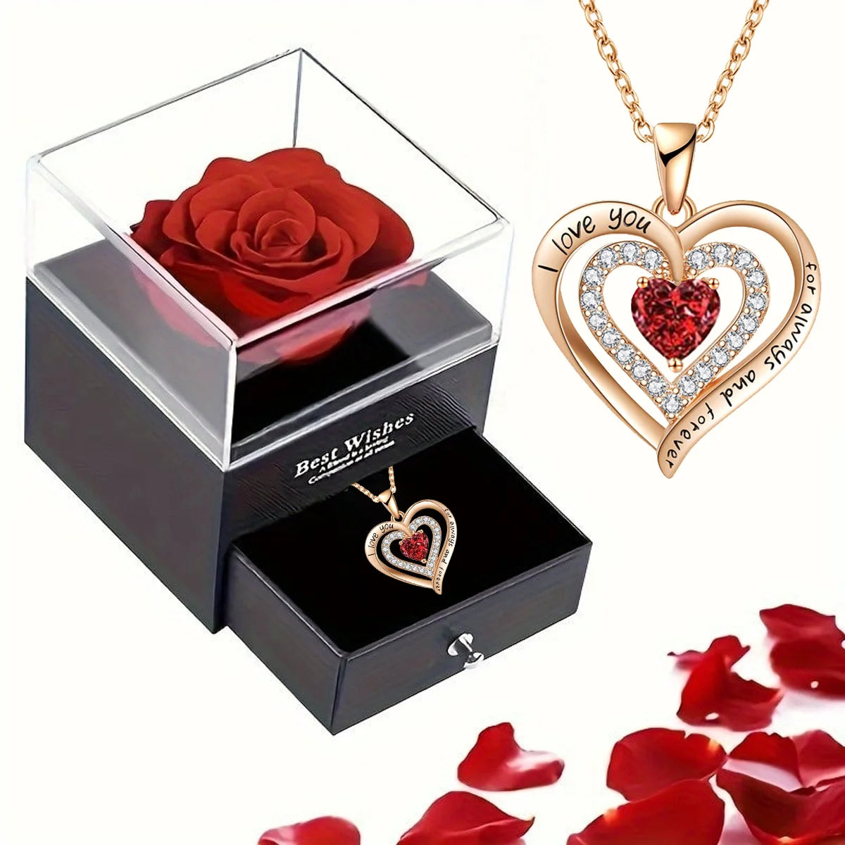 100 Languages “I Love You” Projection Necklace with Rose Gift Box – Romantic Gift for Her