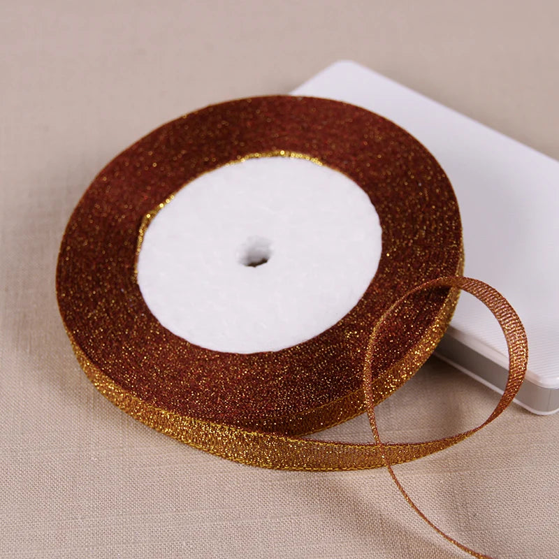 1/4" (6mm) 25yards Gold Silver Metallic Glitter Ribbons For DIY Crafts Sewing Fabric Christmas Party Wedding Supplies Gift Wrap