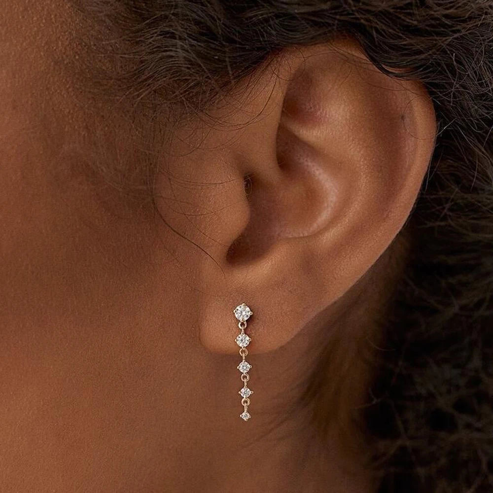 Dainty Gold Earrings 14K Gold Plated CZ  Drop Earrings for Women Trendy Hypoallergenic CZ Dangling Simple Long Earring