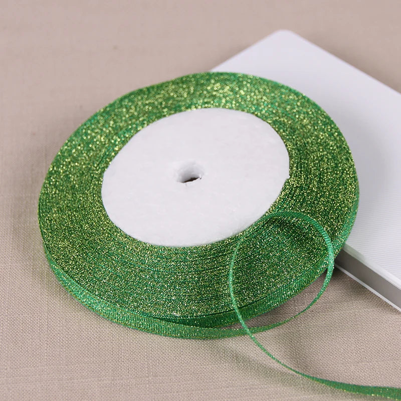 1/4" (6mm) 25yards Gold Silver Metallic Glitter Ribbons For DIY Crafts Sewing Fabric Christmas Party Wedding Supplies Gift Wrap