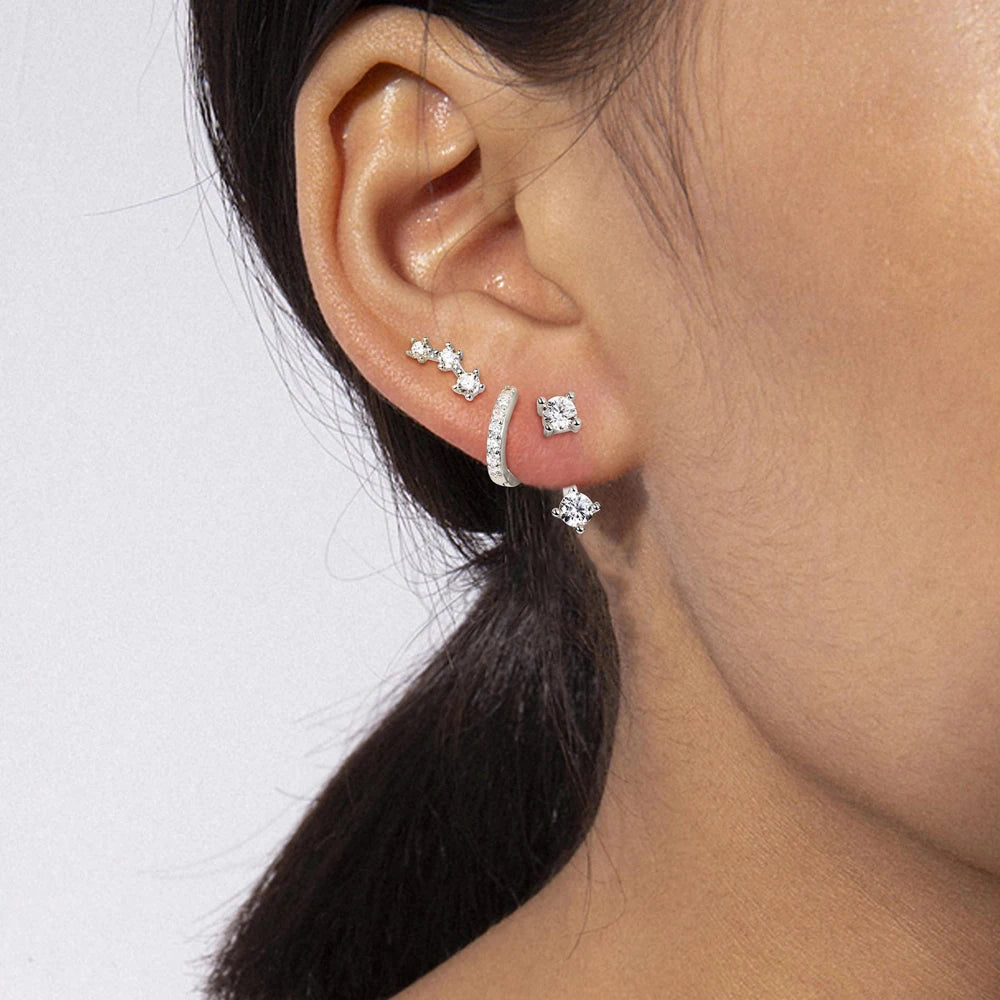 Gold Stud Earrings Set for Women 3pcs Huggie Hoop Jacket Stack for Multiple Piercing Hypoallergenic 925 Sterling Silver Jewelry