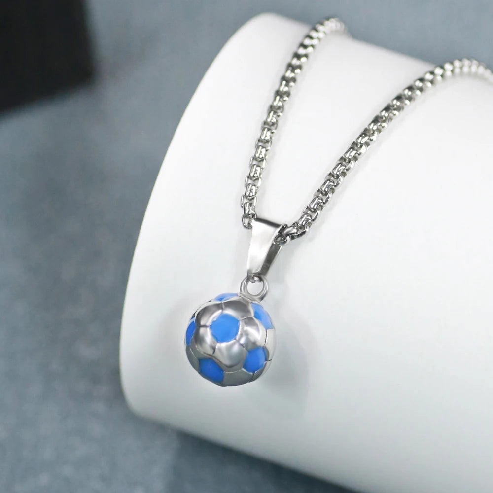Football Stainless Steel Necklace and Bracelet, Soccer Pendant Necklace Drip Bracelets for Soccer Lovers, Couple ,Daughter ,Son