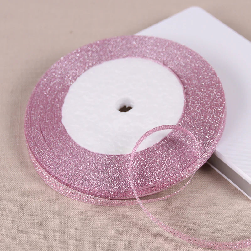 1/4" (6mm) 25yards Gold Silver Metallic Glitter Ribbons For DIY Crafts Sewing Fabric Christmas Party Wedding Supplies Gift Wrap
