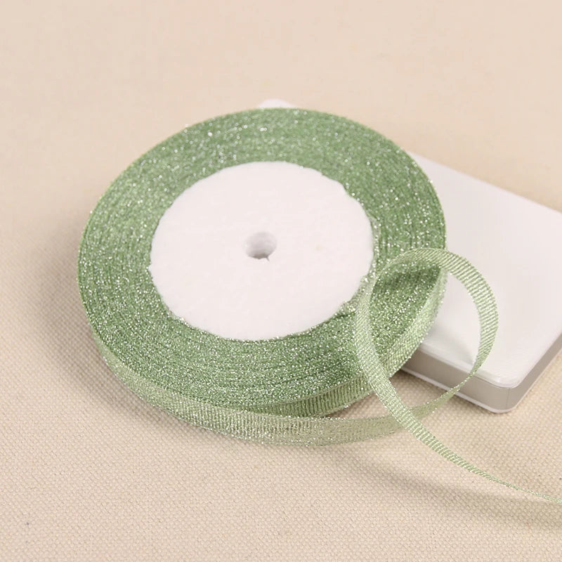 1/4" (6mm) 25yards Gold Silver Metallic Glitter Ribbons For DIY Crafts Sewing Fabric Christmas Party Wedding Supplies Gift Wrap