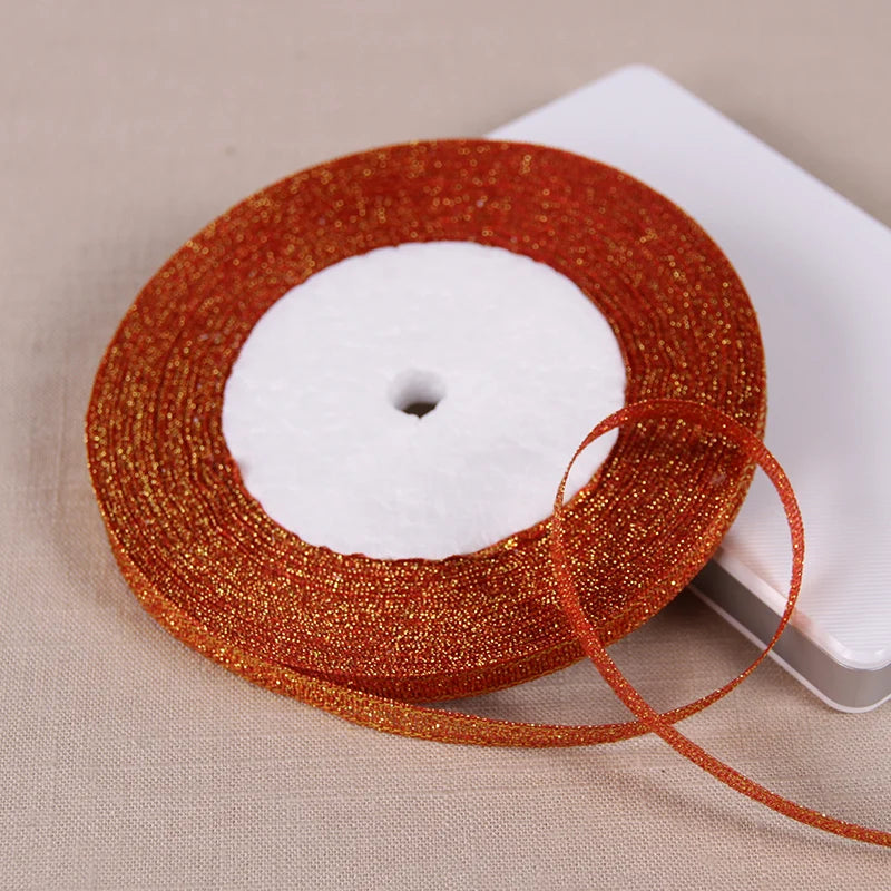1/4" (6mm) 25yards Gold Silver Metallic Glitter Ribbons For DIY Crafts Sewing Fabric Christmas Party Wedding Supplies Gift Wrap