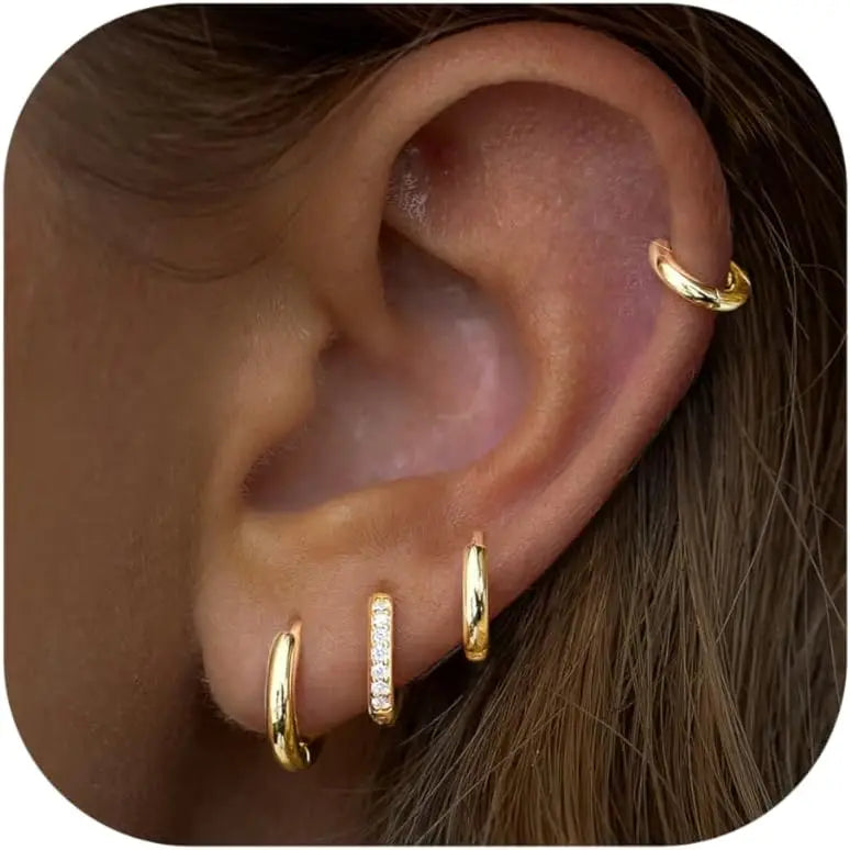 Waterproof Gold Huggie Hoop Earrings Set for Women Men Hypoallergenic 14K Gold Plated Stack Cartilage Earrings Summer Jewelry