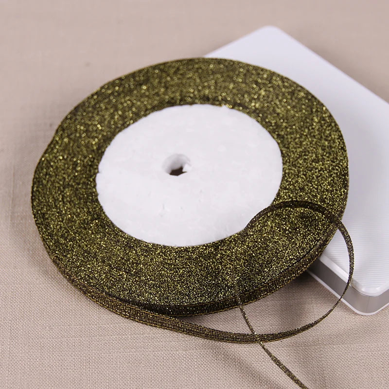 1/4" (6mm) 25yards Gold Silver Metallic Glitter Ribbons For DIY Crafts Sewing Fabric Christmas Party Wedding Supplies Gift Wrap
