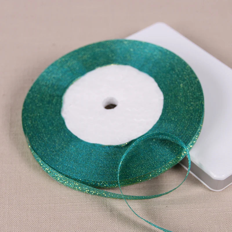 1/4" (6mm) 25yards Gold Silver Metallic Glitter Ribbons For DIY Crafts Sewing Fabric Christmas Party Wedding Supplies Gift Wrap