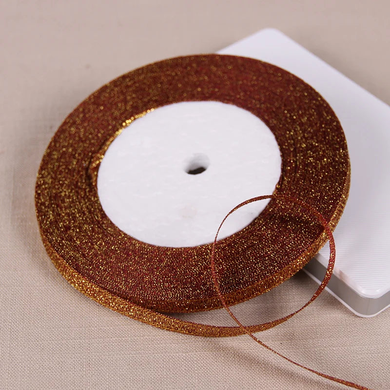 1/4" (6mm) 25yards Gold Silver Metallic Glitter Ribbons For DIY Crafts Sewing Fabric Christmas Party Wedding Supplies Gift Wrap