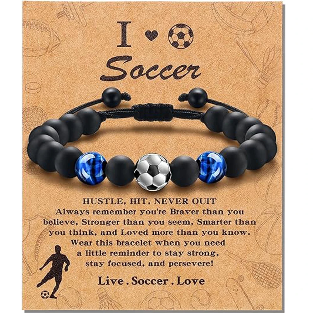 Soccer Bracelet Gifts for Teen Boys-Tiger Eye Bracelet Health Gifts for Son Grandson Boys on Birthday,Graduation, Back to School