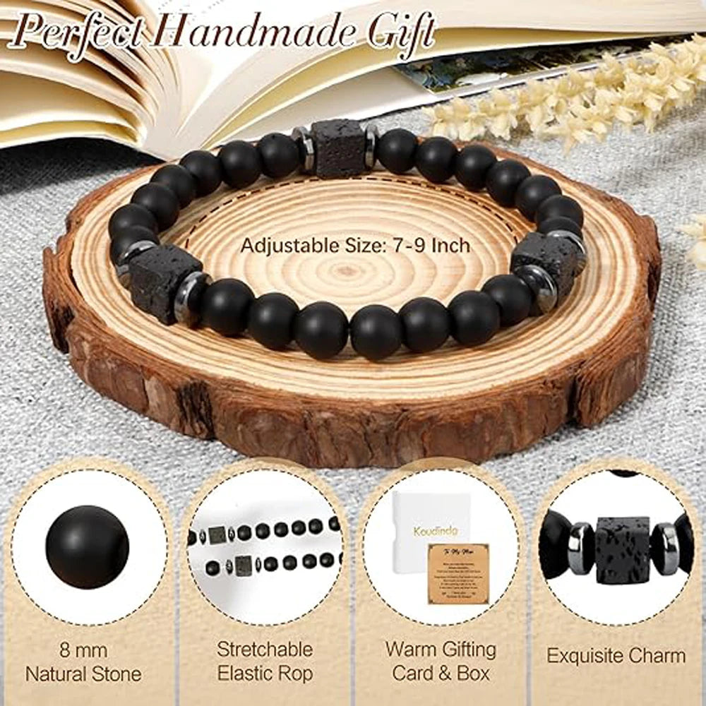 Men Bracelet Gifts Natural Stone Bead Bracelet for Boyfriend Husband DAD Birthday Fathers Day Easter Thanksgiving Appreciation