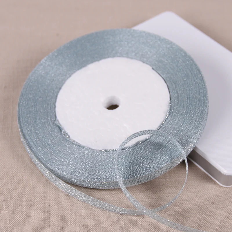 1/4" (6mm) 25yards Gold Silver Metallic Glitter Ribbons For DIY Crafts Sewing Fabric Christmas Party Wedding Supplies Gift Wrap