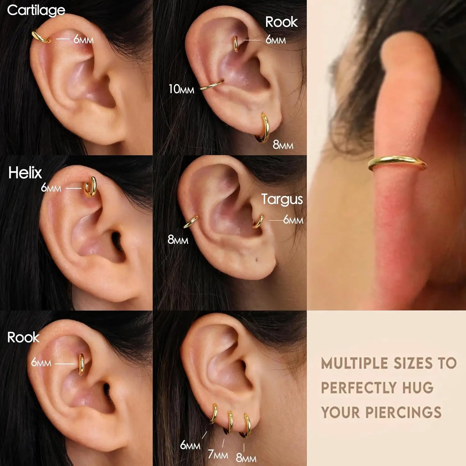 Waterproof Gold Huggie Hoop Earrings Set for Women Men Hypoallergenic 14K Gold Plated Stack Cartilage Earrings Summer Jewelry