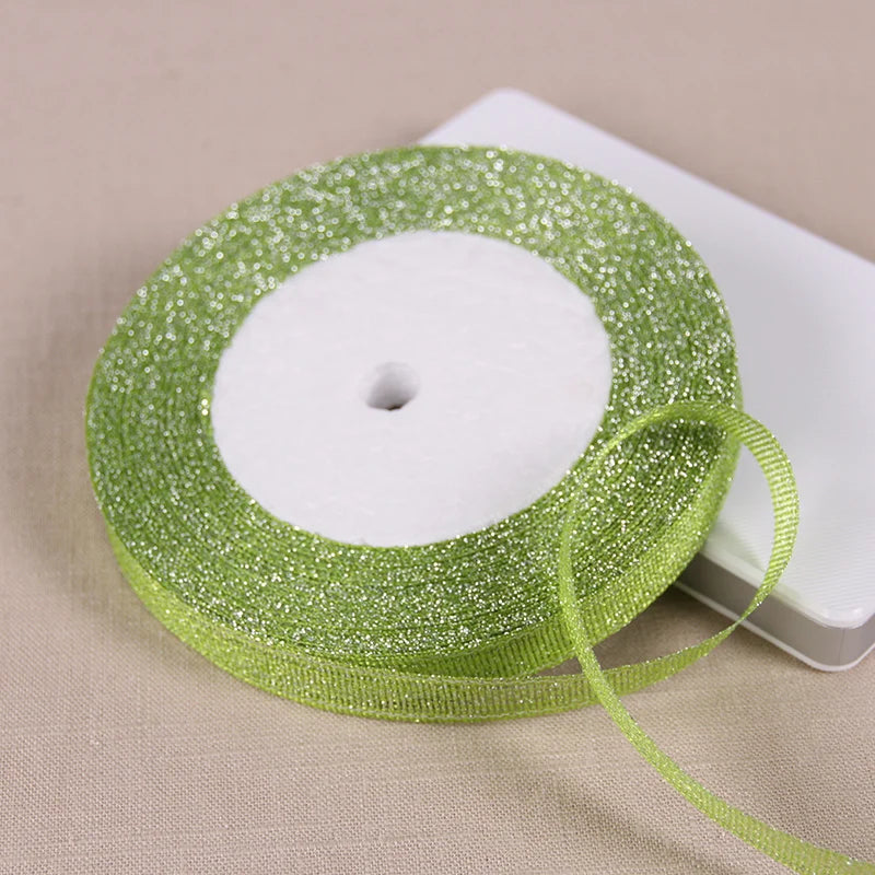 1/4" (6mm) 25yards Gold Silver Metallic Glitter Ribbons For DIY Crafts Sewing Fabric Christmas Party Wedding Supplies Gift Wrap