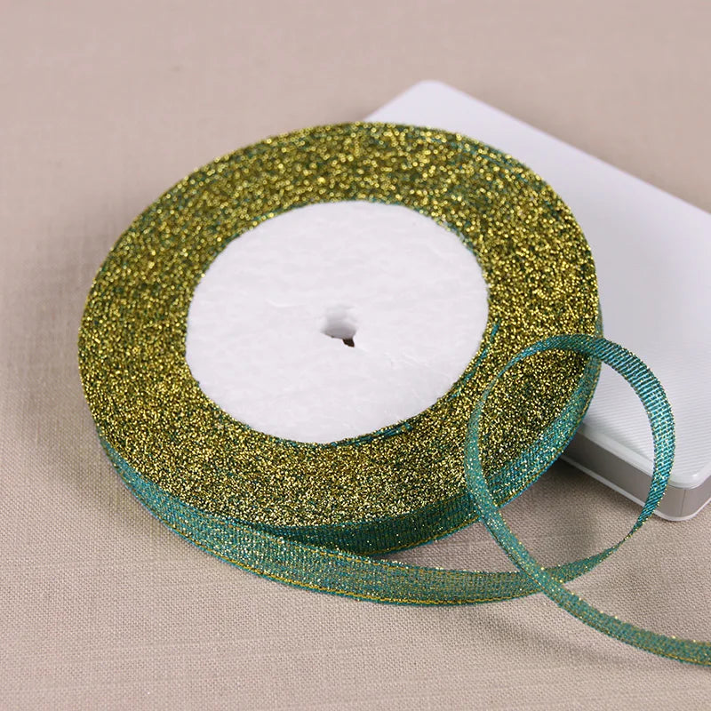 1/4" (6mm) 25yards Gold Silver Metallic Glitter Ribbons For DIY Crafts Sewing Fabric Christmas Party Wedding Supplies Gift Wrap
