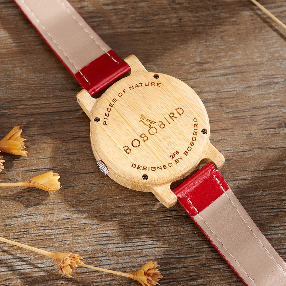 BOBO BIRD Bamboo Ladies Wristwatch for Women with Genuine Leather Strap Natural Lightweight Elegant Fashion Gift Watch for Her