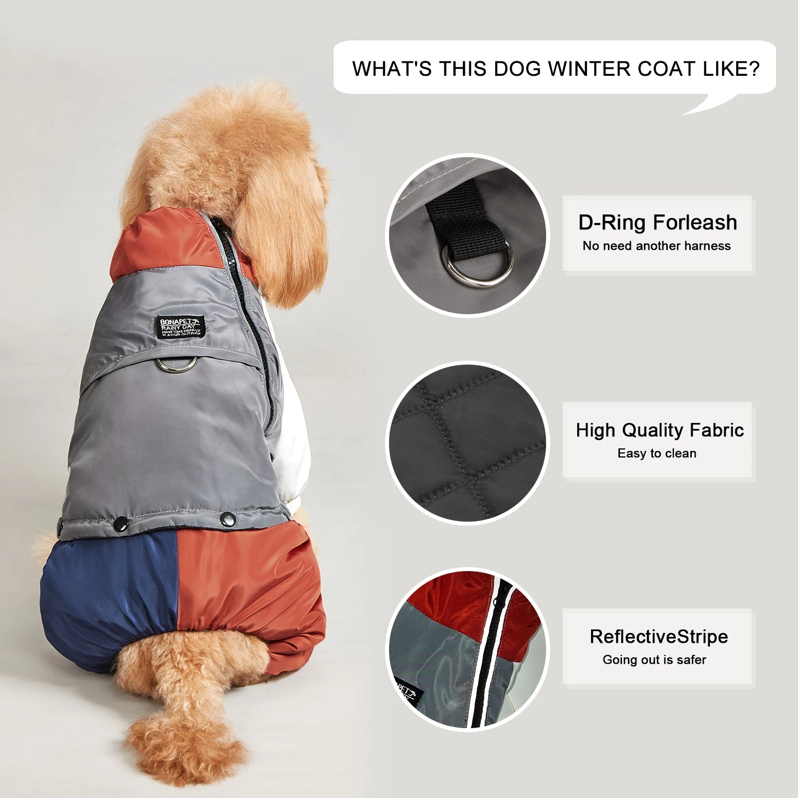 Winter Dog Jacket Warm Thicken Cotton Clothes With Traction Ring Dog Windproof Coat Medium Large Dogs Outdoor Cold Proof Clothes