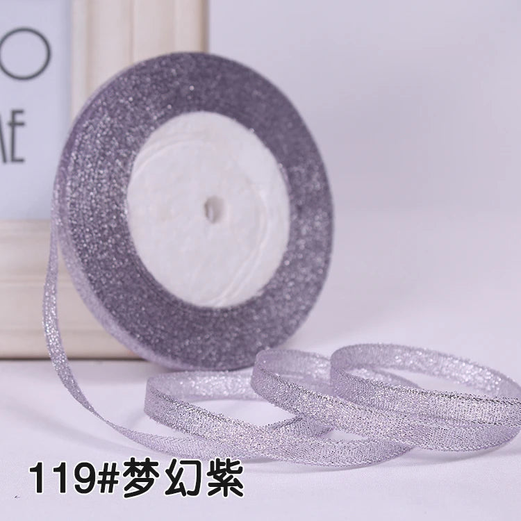 1/4" (6mm) 25yards Gold Silver Metallic Glitter Ribbons For DIY Crafts Sewing Fabric Christmas Party Wedding Supplies Gift Wrap