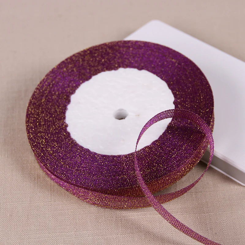 1/4" (6mm) 25yards Gold Silver Metallic Glitter Ribbons For DIY Crafts Sewing Fabric Christmas Party Wedding Supplies Gift Wrap