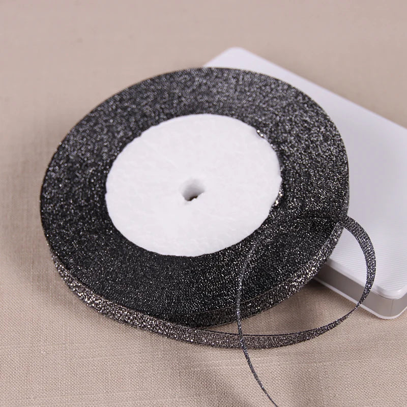 1/4" (6mm) 25yards Gold Silver Metallic Glitter Ribbons For DIY Crafts Sewing Fabric Christmas Party Wedding Supplies Gift Wrap