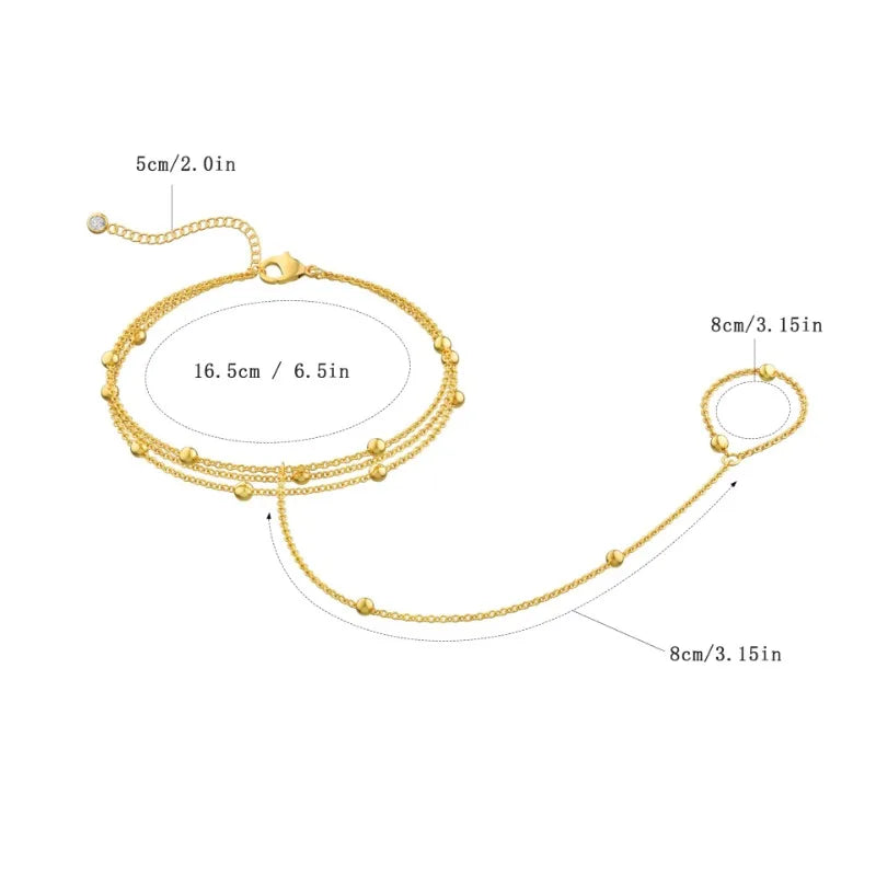 14K Gold Plated Stainless Steel Ring Hand Chain Bracelet for Women  Trendy Bead Satellite Hand Chain Bracelets Jewelry Gift