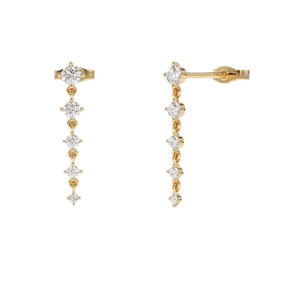 Dainty Gold Earrings 14K Gold Plated CZ  Drop Earrings for Women Trendy Hypoallergenic CZ Dangling Simple Long Earring