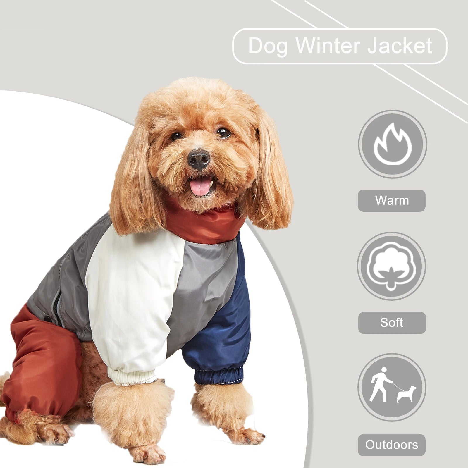 Winter Dog Jacket Warm Thicken Cotton Clothes With Traction Ring Dog Windproof Coat Medium Large Dogs Outdoor Cold Proof Clothes