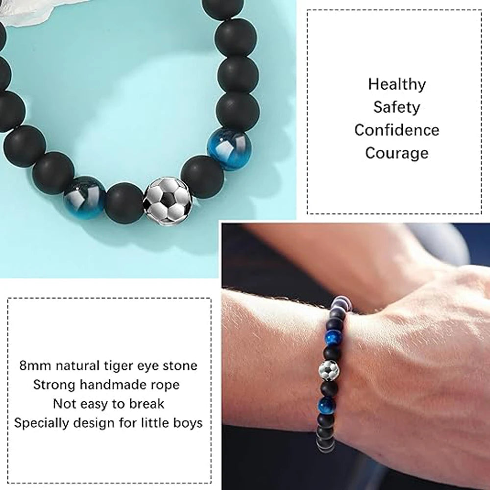 Soccer Bracelet Gifts for Teen Boys-Tiger Eye Bracelet Health Gifts for Son Grandson Boys on Birthday,Graduation, Back to School