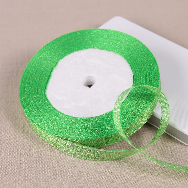 1/4" (6mm) 25yards Gold Silver Metallic Glitter Ribbons For DIY Crafts Sewing Fabric Christmas Party Wedding Supplies Gift Wrap