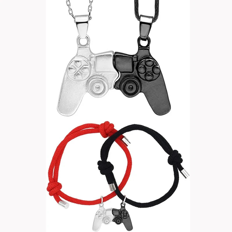 Matching Magnetic Game Controller Necklace Bracelet Set Gifts for BFF Couples Game Console Handle Best Friend, Friendship Sister