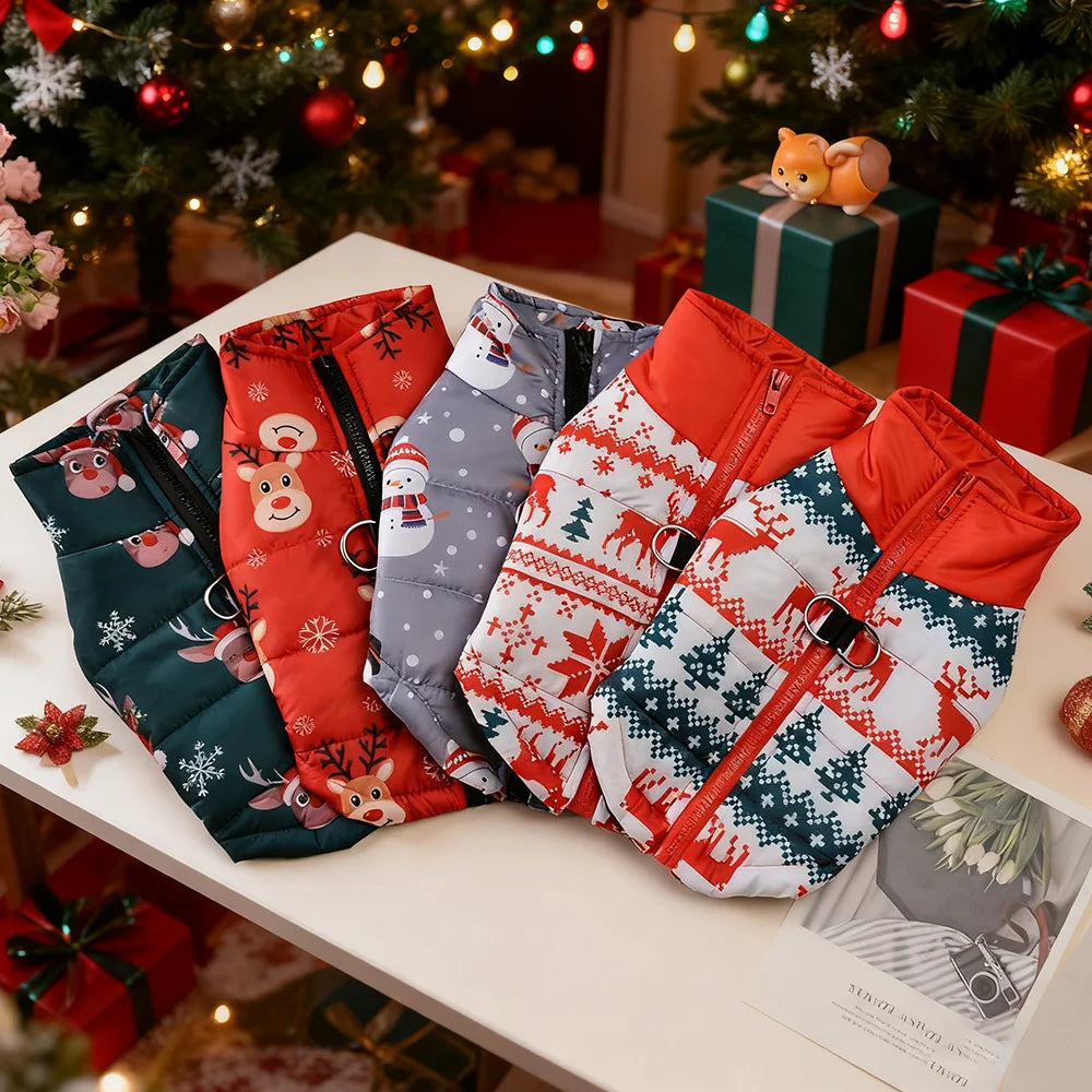 Christmas Dog Costume For Winter Festival Party Pet Jacket For Small Medium Dogs New Year Snowman Print Dogs Outfits With D-ring