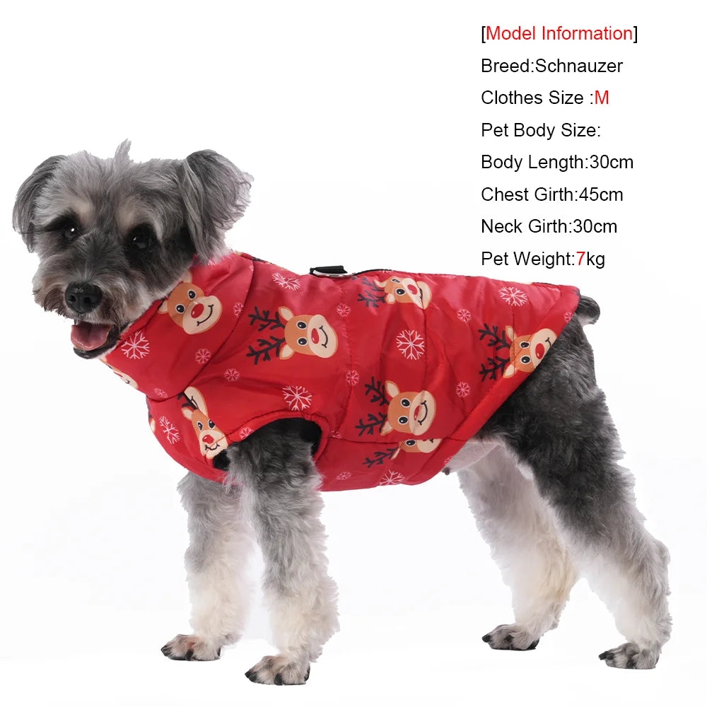 Christmas Dog Costume For Winter Festival Party Pet Jacket For Small Medium Dogs New Year Snowman Print Dogs Outfits With D-ring