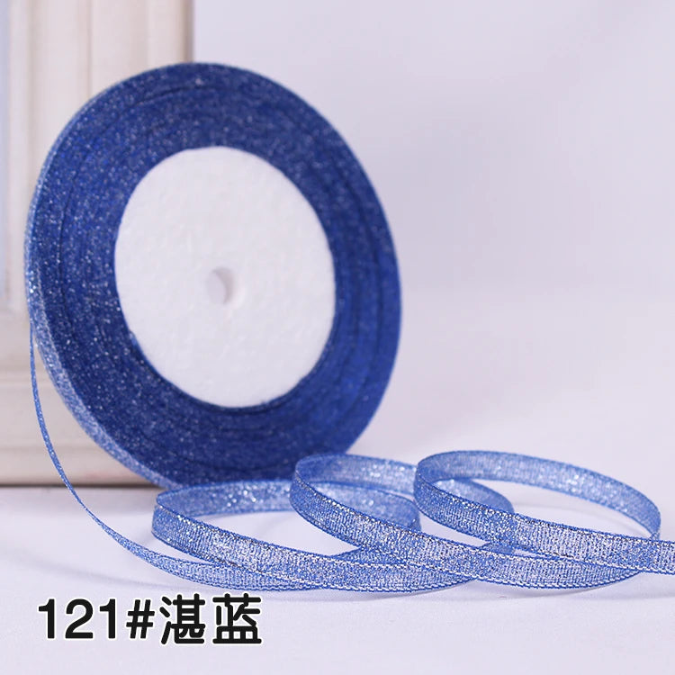 1/4" (6mm) 25yards Gold Silver Metallic Glitter Ribbons For DIY Crafts Sewing Fabric Christmas Party Wedding Supplies Gift Wrap