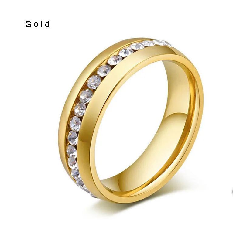 Cute Vintage Stainless Steel Ring Anel Inlay Reinestone Bridal Engagement Wedding Ring for Women Christmas Gift Fashion Jewelry